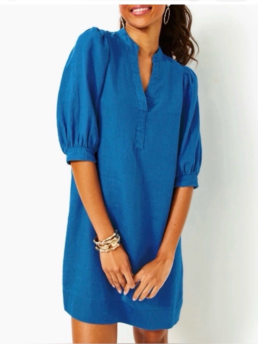 Lilly Pulitzer Maleigh Barton Blue SZ 8 Puff-Sleeve Linen Dress New with Tags